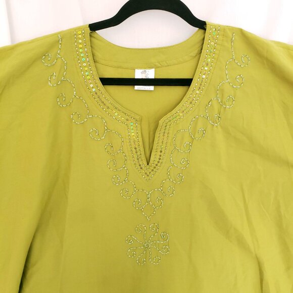 Rima Beach World Green Sequence Poncho Moo Moo Boho Relaxed Dress One Size - Picture 7 of 16